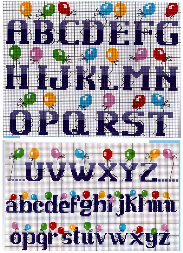 two cross stitch alphabets with different letters and numbers on the same page, one is for