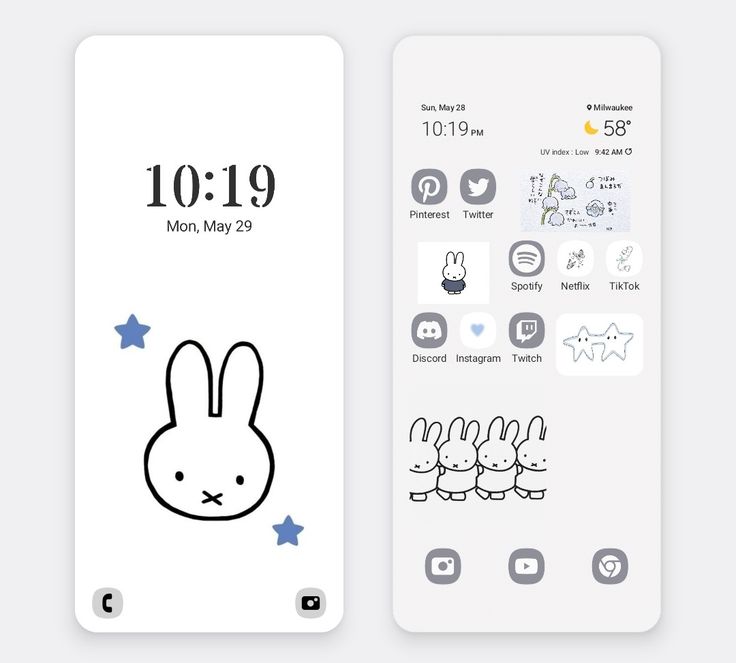 two iphone screens with the same drawing on them, one showing an image of a rabbit and