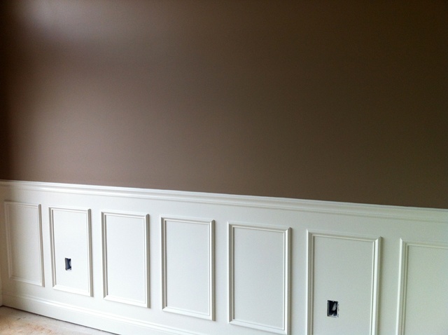 empty room with white paneling and brown walls