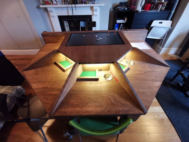 a table with some lights on top of it