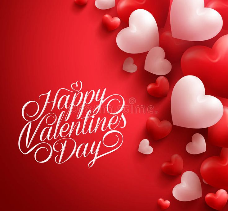 happy valentine's day card with lots of heart shaped balloons on a red background