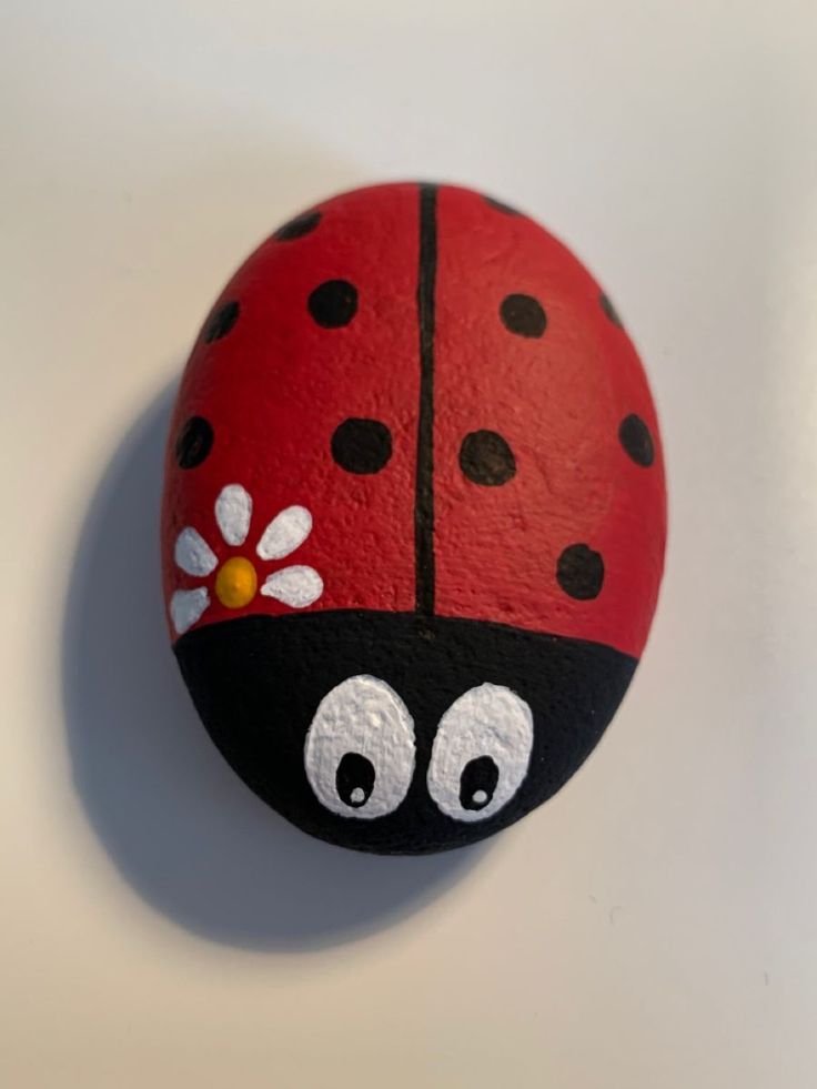 a painted rock with a ladybug on it