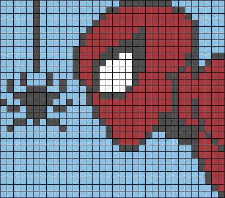 a pixellated image of a deadpool in blue and red