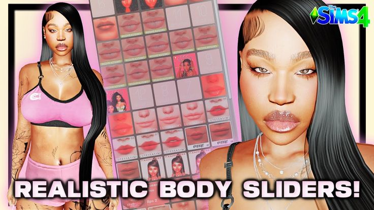 an animated image of a woman in front of a wall with lipstick on it and the words realistic body sliders