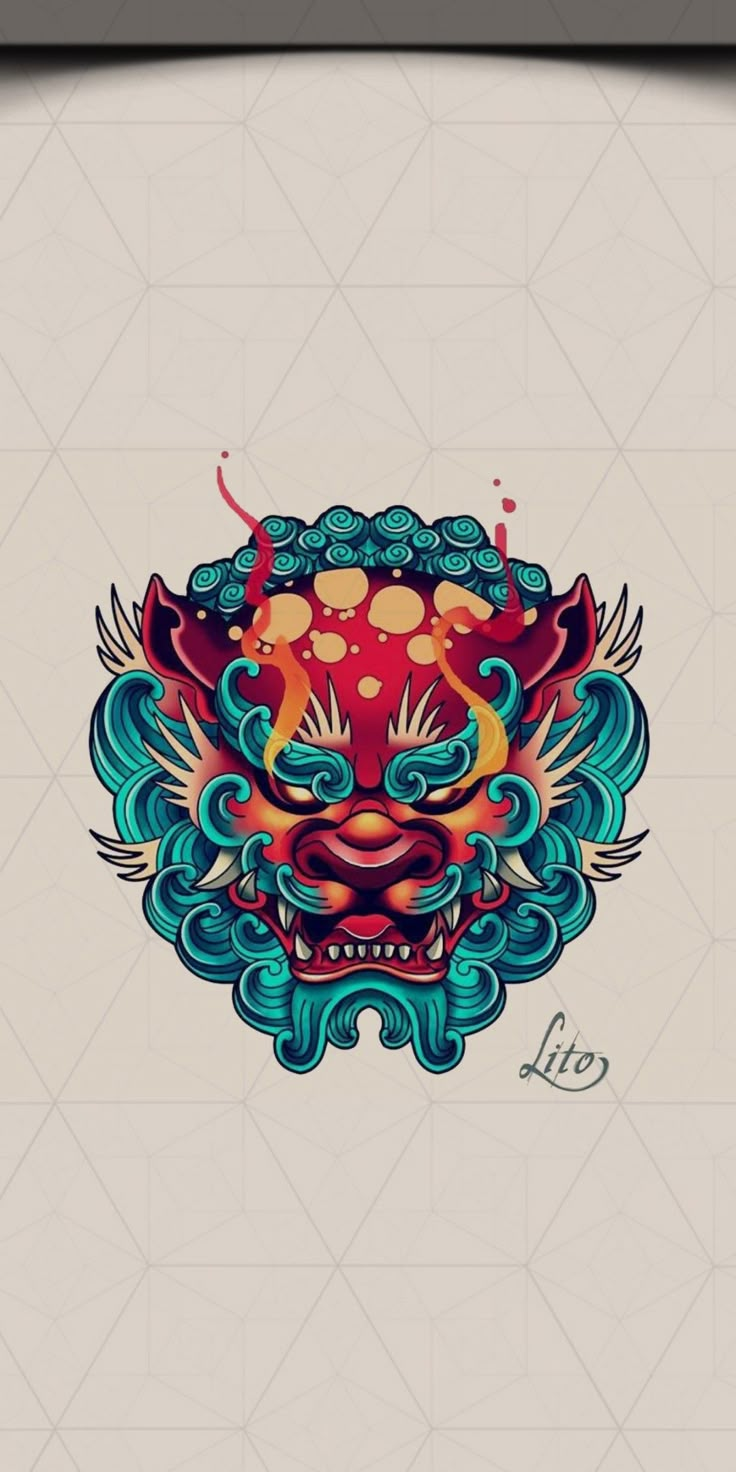 the chinese dragon head is painted in bright colors