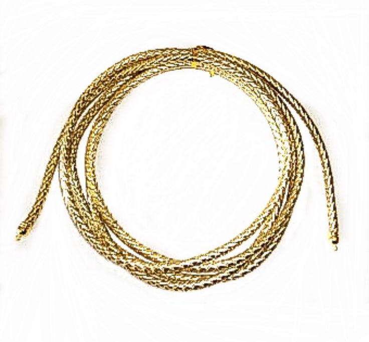 three strands of gold colored rope on a white background