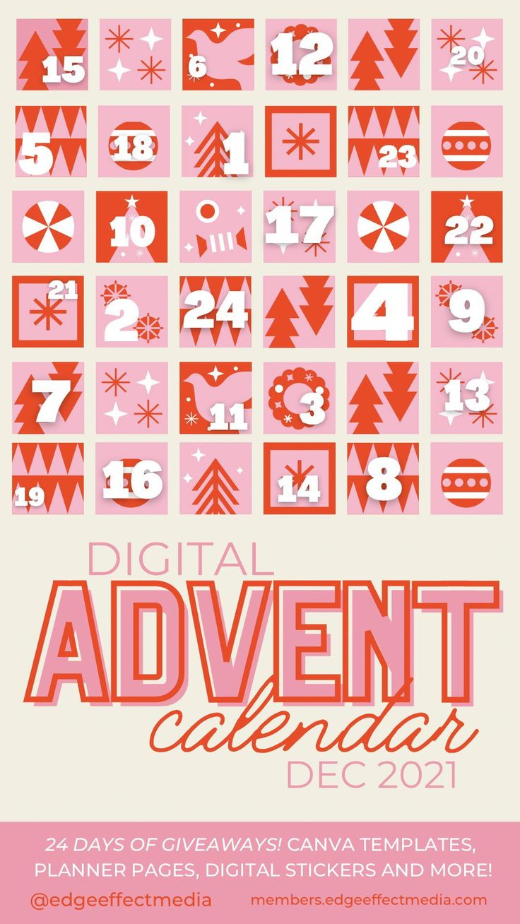 the digital advert calendar is displayed in red and pink colors, with numbers on it