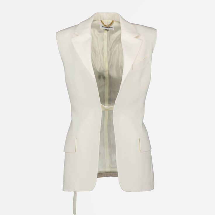 • Classic collar
 • Sleeveless design
 • Slim fit
 • Hook closure
 • Solid color
 • Made of viscose and wool Sleeveless Jackets For Women, Elegant Skirt, Jacket For Women, Sleeveless Jacket, White Sleeveless, Tailored Trousers, Victoria Beckham, In Style, Timeless Fashion