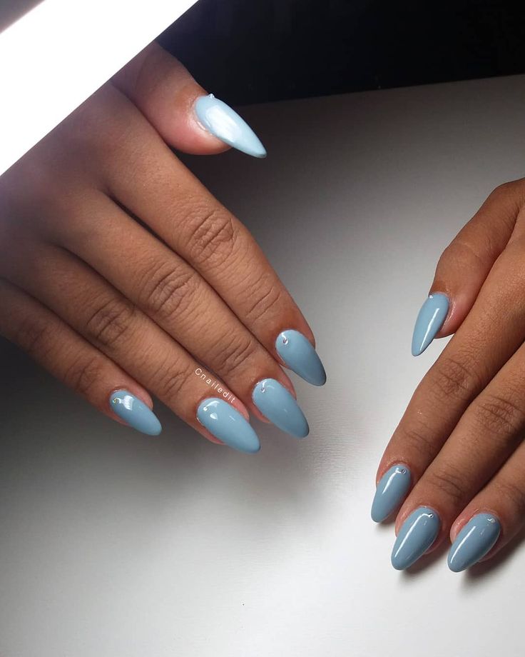 Slate Blue Nails, Shower Nails, Baby Shower Nails, Baby Blue Nails, Nail Time, Almond Nails Designs, Nails Designs, Slate Blue, Blue Nails