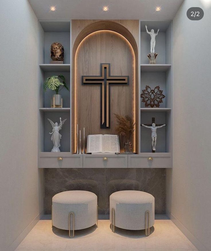 Altar Para La Virgen Ideas En Casa, Modern Altar Design Home Catholic, Altar Design Home, Catholic Altar Home Ideas, Wall Altar Ideas Catholic, Catholic Home Altar, Home Altar Catholic, Prayer Room Ideas, Catholic Altar