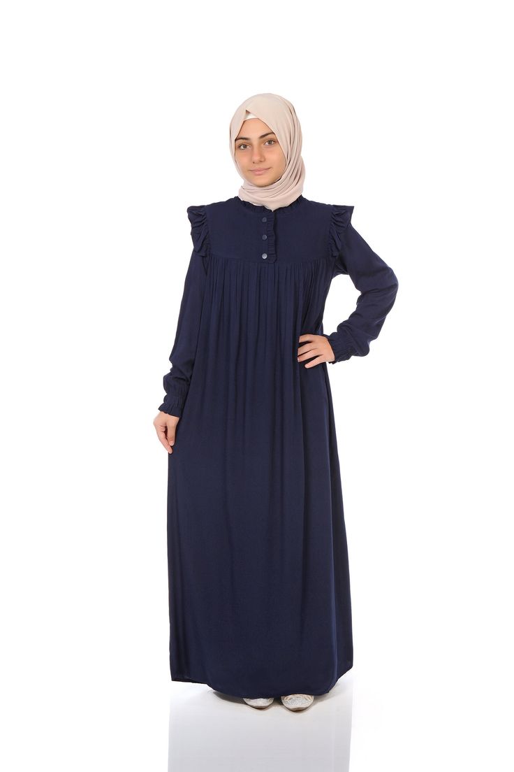 Child Hijab Dress Hürrem Model    Fabric Feature: It is made of viscose cotton fabric. It can be used in 4 seasons. Product Features : Produced with viscose cotton fabric. The shoulders and neckline are ruffled detail. The front is zipped. The sleeve ends are rubber. Note: This product is Navy Blue in color. If you are looking for a different color, visit our Etys store.  https://www.etsy.com/shop/MevlanaKidsAbaya The molds of our products are precisely adjusted according to age. It is recommend Blue Long Sleeve Modest Khimar, Modest Blue Maxi Length Abaya, Modest Blue Dresses For Eid, Khimar Niqab, Kids Abaya, Blue Abaya, Eid Dress, Dubai Abaya, Muslim Kids