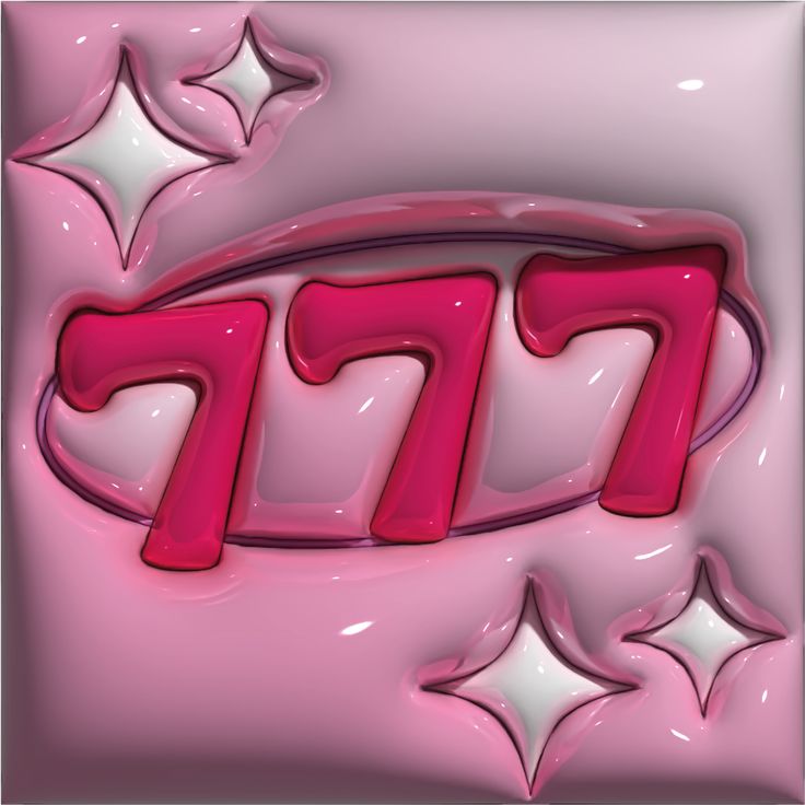 the word 777 is made up of pink and white letters with stars around it