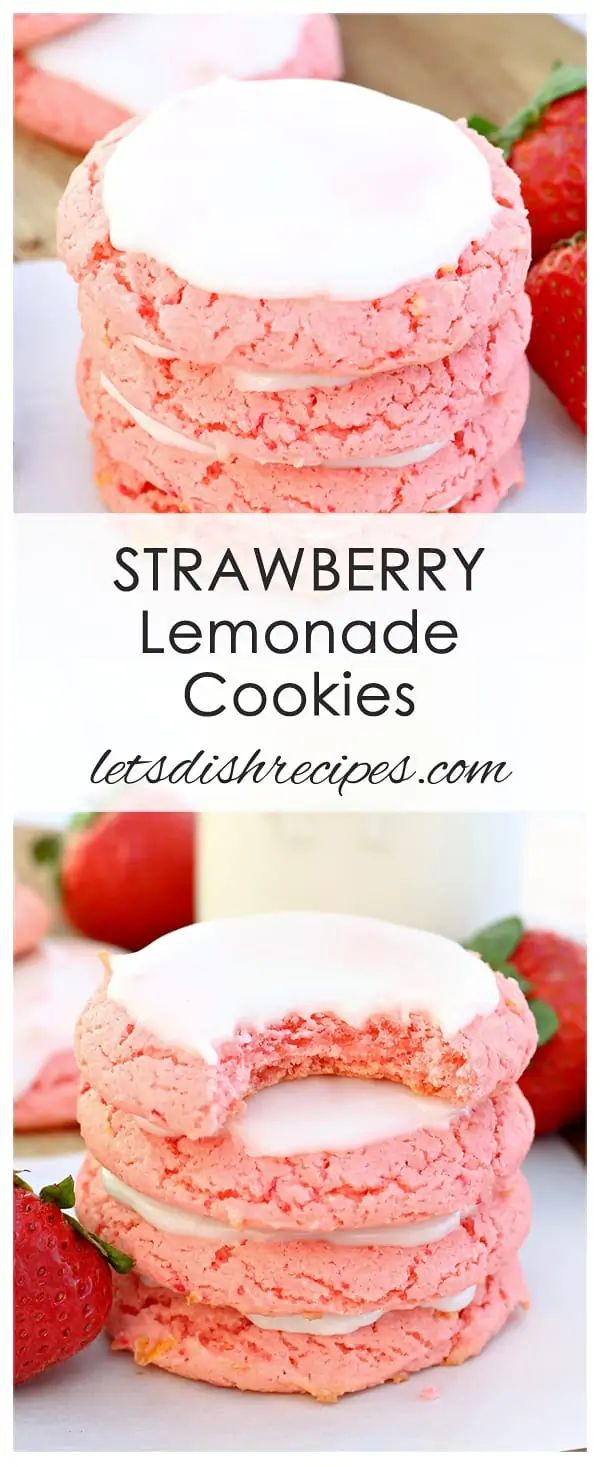 strawberry lemonade cookies stacked on top of each other