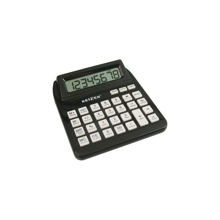 a black calculator sitting on top of a white table next to a clock