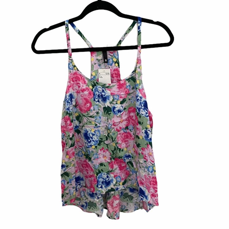 Perfect For Spring/Summer. Flowy Skinny Strap Tank. Pretty Floral Print. Size 8. 100% Viscose. Printed Summer Tank Top For Day Out, Summer Printed Tank Top For Day Out, Fitted Floral Print Tank Top For Beach Season, Summer Beach Printed Tank Top, Trendy Floral Print Tank Top For Vacation, Printed Tank Top For Spring And Summer, Multicolor Floral Print Tank Top For Vacation, Spring Tropical Print Sleeveless Tank Top, Summer Floral Print Tank Top For Vacation