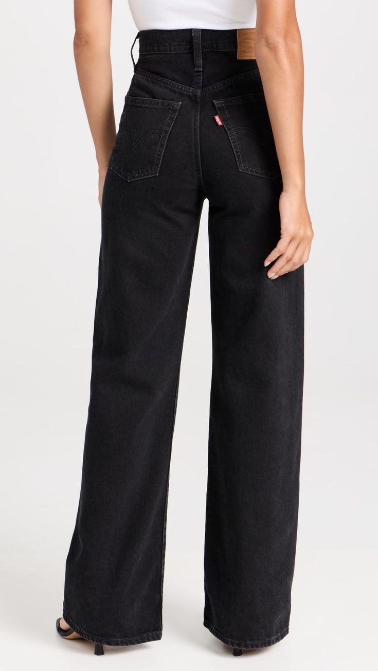 Levi's Ribcage Wide Leg Jeans | Shopbop Casual Cropped Leg Jeans With Zip Fly, Trendy Levi's Bottoms With Five Pockets, Levi's Mid-rise Relaxed Fit Jeans, Black Versatile Cotton Jeans, Versatile Black Cotton Jeans, Levi's Stretch Denim Jeans, Black High Rise Versatile Jeans, Versatile High Rise Black Jeans, High Rise Black Cropped Cotton Jeans