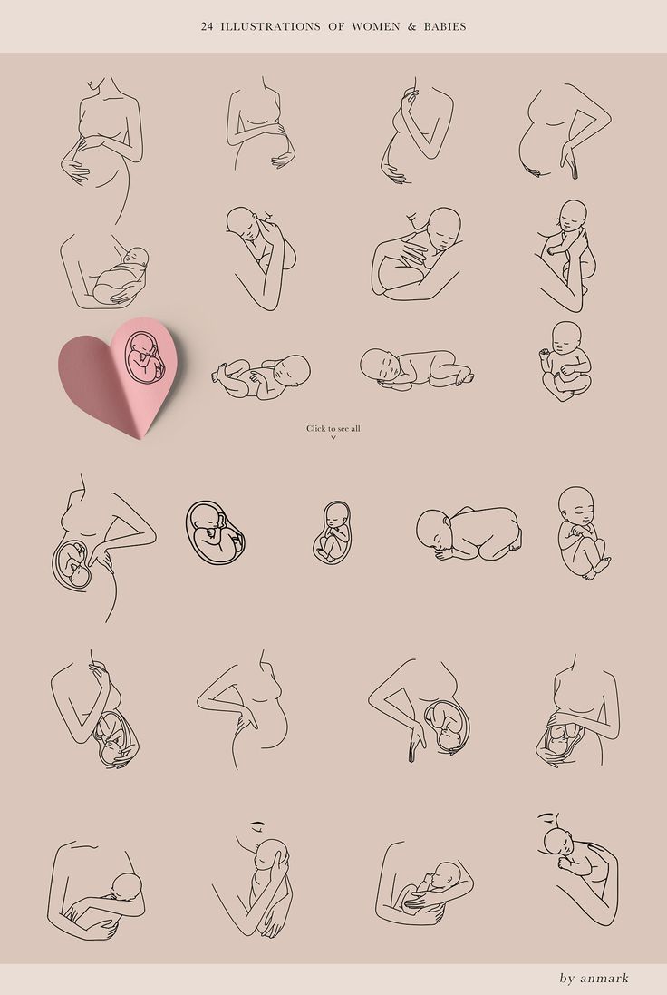 an image of various hand drawn objects on a beige background with the title 25 illustrations of women and babies