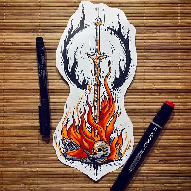 Dark Souls Bonfire Tattoo, Bonfire Tattoo, Dark Souls Bonfire, Dark Souls Tattoo, Gothic Tattoos, Dark Souls Artwork, Gamer Tattoos, Medieval Tattoo, Soul Tattoo