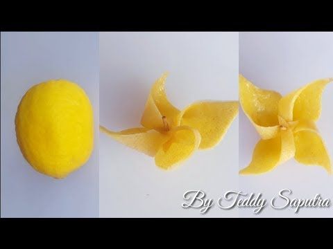 three pictures of lemons with one peeled and the other cut in half to look like flowers