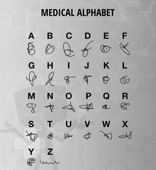 the medical alphabet is shown in black and white