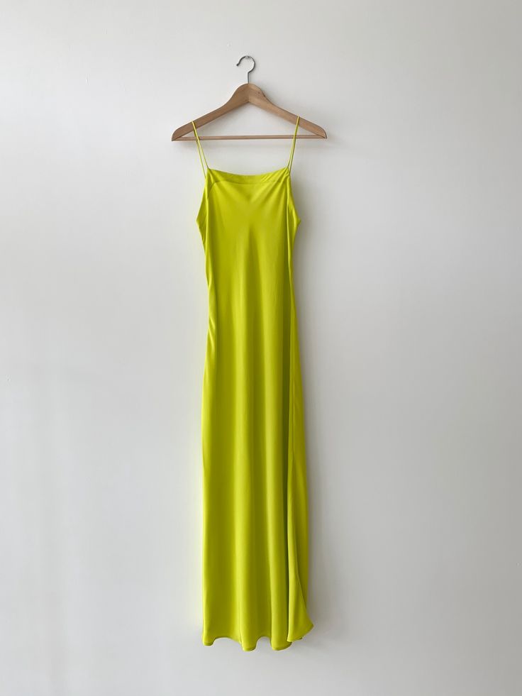 KAMPERETT | LONG SILK SLIP | CHARTREUSE Organza Gown, Chartreuse Color, Organza Gowns, Long Slip, Organza Dress, Silk Maxi, Fabric Covered Button, Silk Slip, Silk Organza