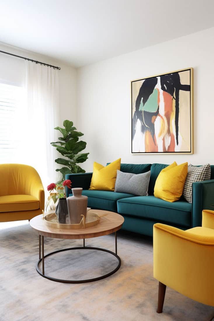 Living Rooms with Mismatched Couches: Bold Color Pairing Mismatched Couches, Bathroom Ideas Small Apartment, Small Apartment Dining Area, Aesthetic Small Apartment, Small Apartment Storage Solutions, Apartment Patios, Small Apartment Storage Ideas, Small Apartment Inspo, Small Apartment Bathroom Ideas