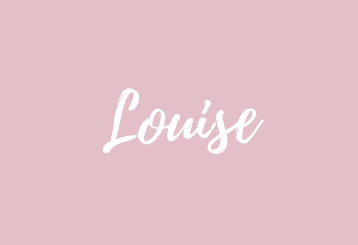 the word louise written in white on a pink background