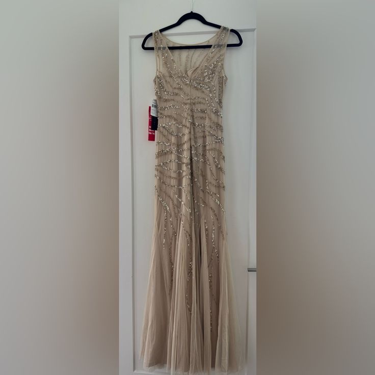 Tulle Sequin Party Dress Nwt Dressy Beige Evening Dress, Elegant Beige Gown For Party, Elegant Beige Party Gown, Beige Party Maxi Dress, Beige Maxi Length Gown For Party, Floor-length Beige Evening Dress For Party, Beige Prom Dress For Party Season, Beige Gown For Prom Season Party, Beige Evening Dress For Spring Gala