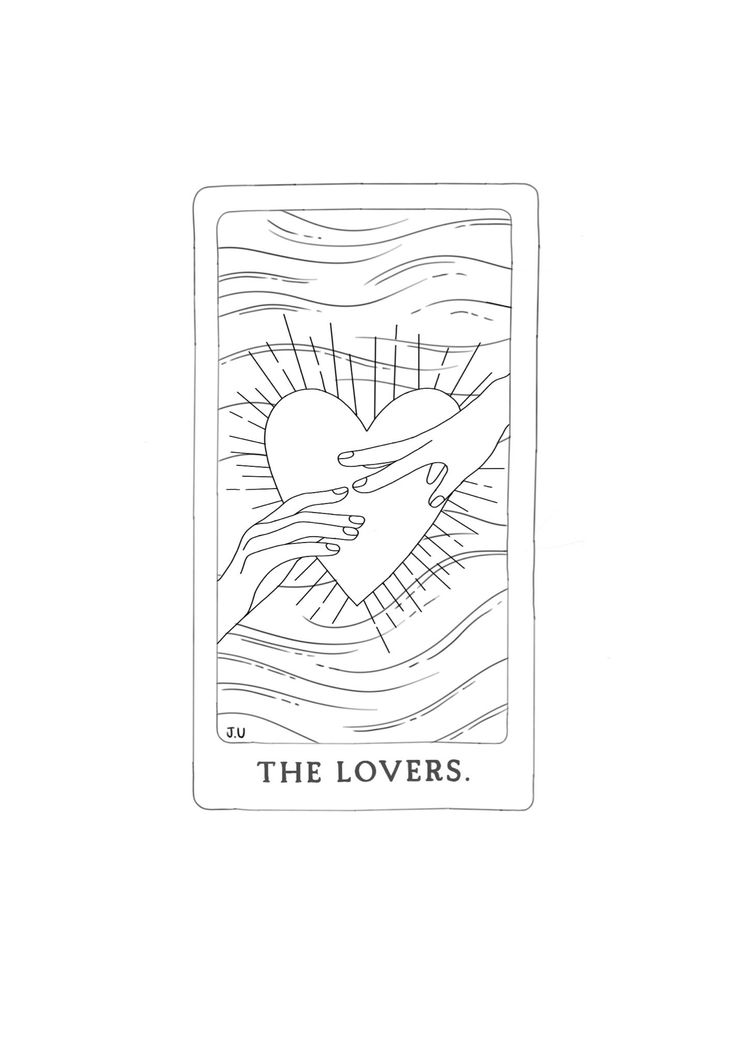 the lovers tarot card is shown in black and white