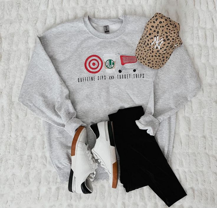 Monogrammed 'Caffeine Sips & Target Trips' Crewneck Sweatshirt – United Monograms Target Shirts, Shopping At Target, Target Shirt, United Monograms, Long Sleeve Baseball Tee, Monogram Sweatshirt, Matching Sets Outfit, Top Makeup Products, Fall Denim