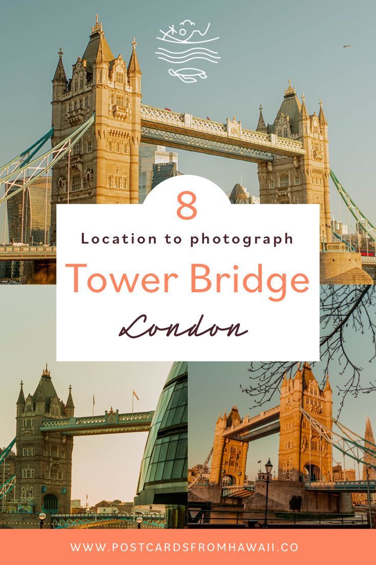 the tower bridge in london, england with text overlay that reads 8 locations to photograph