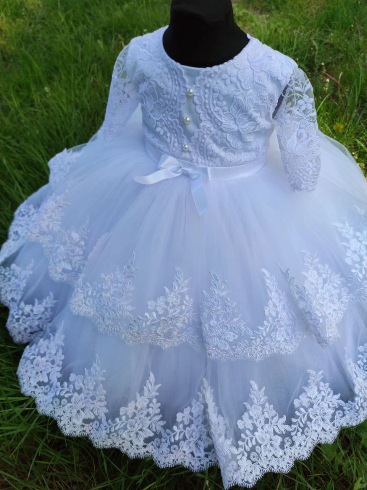 Toddler Baptism Dress With Train Baby Blessing Dress - Etsy Fitted Tulle Baptism Dress With Short Sleeves, Elegant First Communion Dress With Short Sleeves For Pageants, Fitted Short Sleeve Princess Dress For Baptism, Elegant Short Sleeve Tulle Baptism Dress, Elegant Short Sleeve Pageant Gown, White Short Sleeve Princess Baptism Dress, Elegant Short Sleeve Princess Dress For Confirmation, Elegant White Short Sleeve Princess Dress, White Tulle Gown For Confirmation