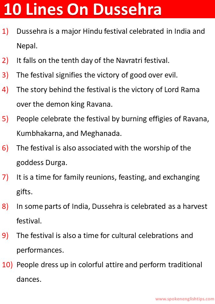 the ten lines on dusseria that are used to describe what is happening in india