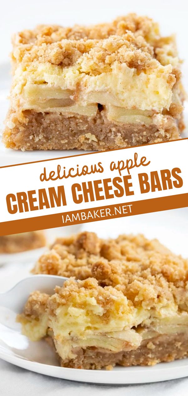 delicious apple cream cheese bars with crumb toppings are the perfect dessert for breakfast