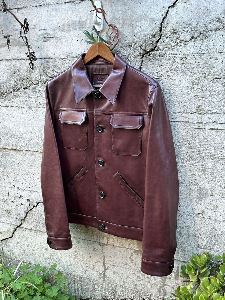 RARE GRAIL Prada luxurious dyed leather jacket Prada Leather Jacket, Prada Menswear, Youtube Logo, Men's Outerwear, Prada Leather, Prada Men, Mens Outerwear, Leather Jackets, Prada