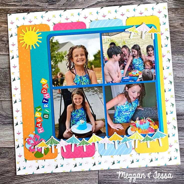 a scrapbook page with pictures of children and birthday cake