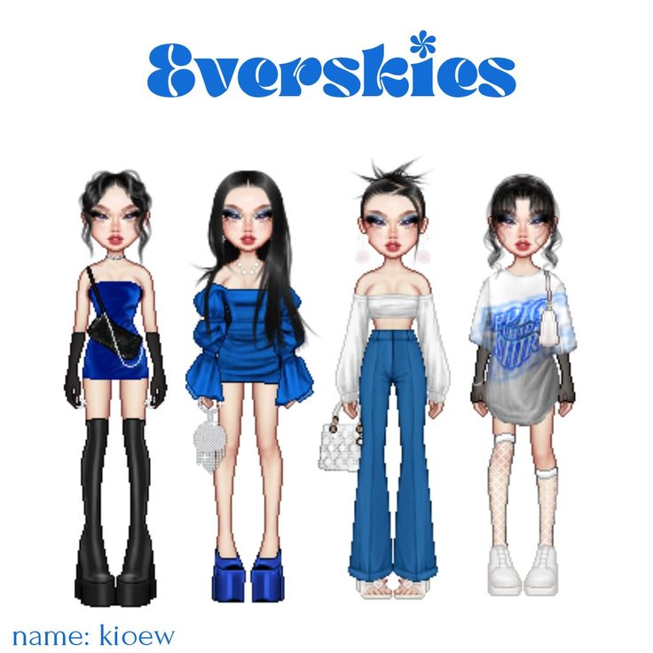 Blue Trousers Outfit Aesthetic, Blue Everskies Outfits, Aesthetic Everskies Outfits, Everskies Blue Outfit, Blue Everskies, Everskies Group Outfits, Everskies Outfits Y2k, Everskies Aesthetic, Blue Trousers Outfit