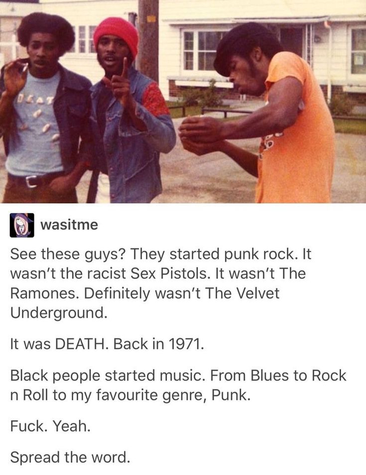 three men standing next to each other in front of a house with the caption that reads, see these guys they started punk rock it