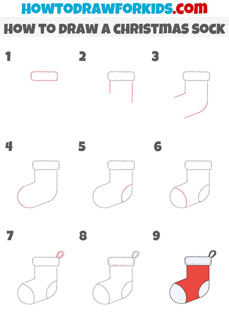 how to draw a christmas sock step by step instructions for kids and beginners in this video, you will learn how to draw a stocking