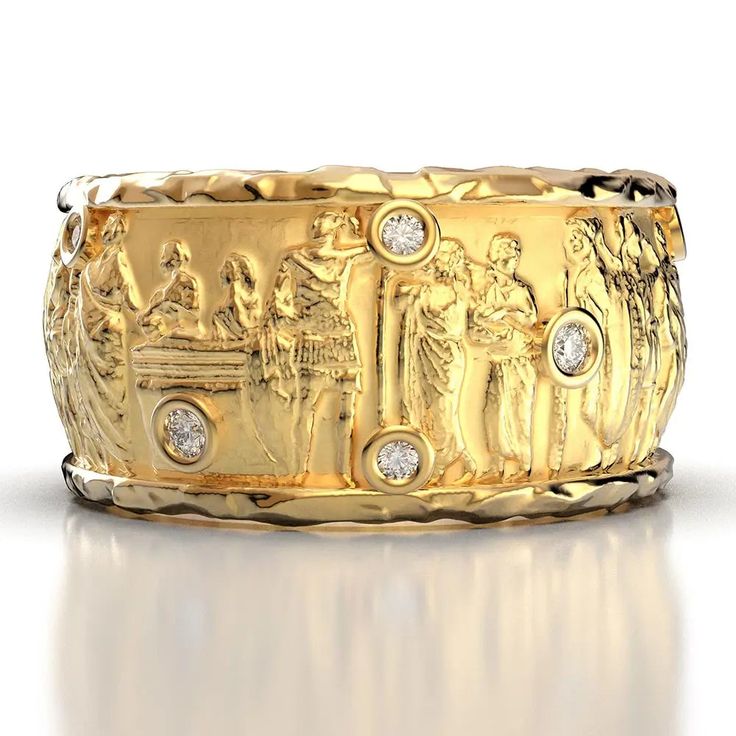 Embrace the timeless elegance of history with our Ancient Roman Style Gold Ring, a beautifully crafted piece that echoes the grandeur of the Roman Empire. This stunning ring features a classic design, highlighted by a sparkling diamond band, making it a perfect blend of ancient artistry and modern sophistication Band measurements: approx. 10mm wide , approx 2 mm thickMaterial: 18 solid gold, 14k solid goldColor: white gold, yellow gold and rose goldStone Type: 100% Natural DiamondsShape: 13 Roun Roman Style, Jeweled Earrings, Roman Fashion, 18k Gold Ring, Solid Gold Rings, Ring Pendant Necklace, Unisex Jewelry, Engagement Ring Wedding Band, Men's Rings