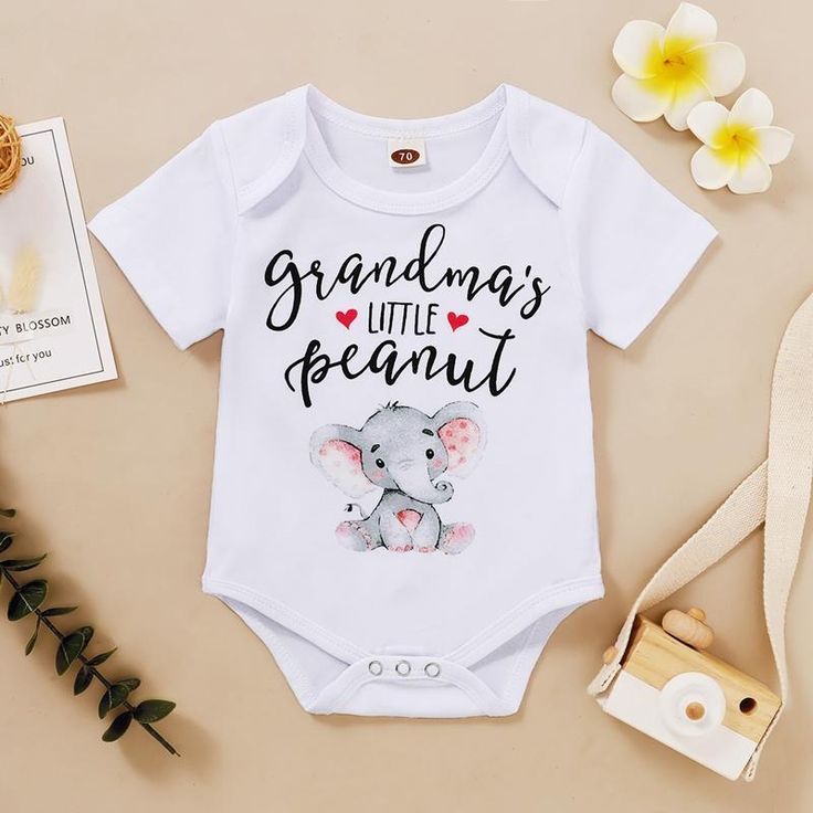 Baby Elephant Pattern Bodysuit - PrettyKid Summer White Onesie With Character Print, White Character Print Onesie For Summer, White Cartoon Print Jumpsuits And Rompers For Spring, White Cartoon Print Jumpsuits For Spring, Summer Cotton Onesie With Character Print, Playful White Onesie With Name Print, Playful Cotton Bodysuit With Letter Print, White Printed Jumpsuits And Rompers For Playwear, White Onesie With Character Print For Playtime