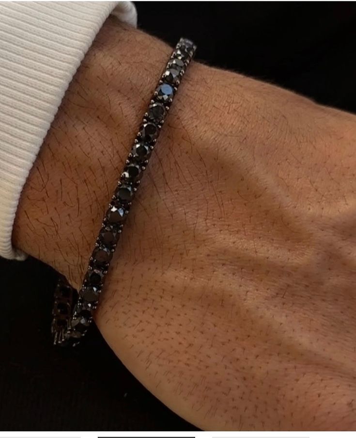 The perfect beauty of ours new tennis bracelet with this mesmerizing black diamonds set in sleek black rhodium. make this captivated statement piece for any occasion. With its seamless blend of elegance and edge, this bracelet is sure to turn heads and elevate any ensemble to new heights of chic refinement. Handcrafted in Miami with loveOur jewelry our made to order. Please allow 2-4 weeks to process your order If you prefer a size that is not shown, please email us at info@assehjewels.com ♡ ________________________________ DETAILS bracelet lenght : 6"inch to 7 "inch ,2mm diamond type : round total carat estimation :1.40ct to 1.88ct diamond clarity :SI diamond color : G total weigh : 5:29 gr Luxury Timeless Jewelry With Black Diamonds, Timeless Black Jewelry For Everyday Luxury, Classic Black Jewelry For Everyday Luxury, Timeless Black Round Bracelets, Elegant Black Diamond Bracelet As A Gift, Luxury Black Bracelet Jewelry, Timeless Black Bracelet Jewelry, Luxury Bracelets With Black Diamonds As Gifts, Formal Diamond Bracelet With Black Diamonds