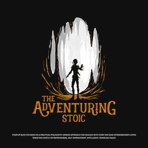 the logo for an upcoming adventure game, the adventurering stoicc is shown in black and gold