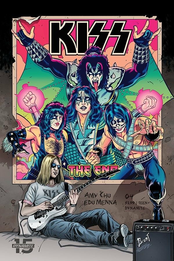 an image of the band kiss in front of a poster with their name on it