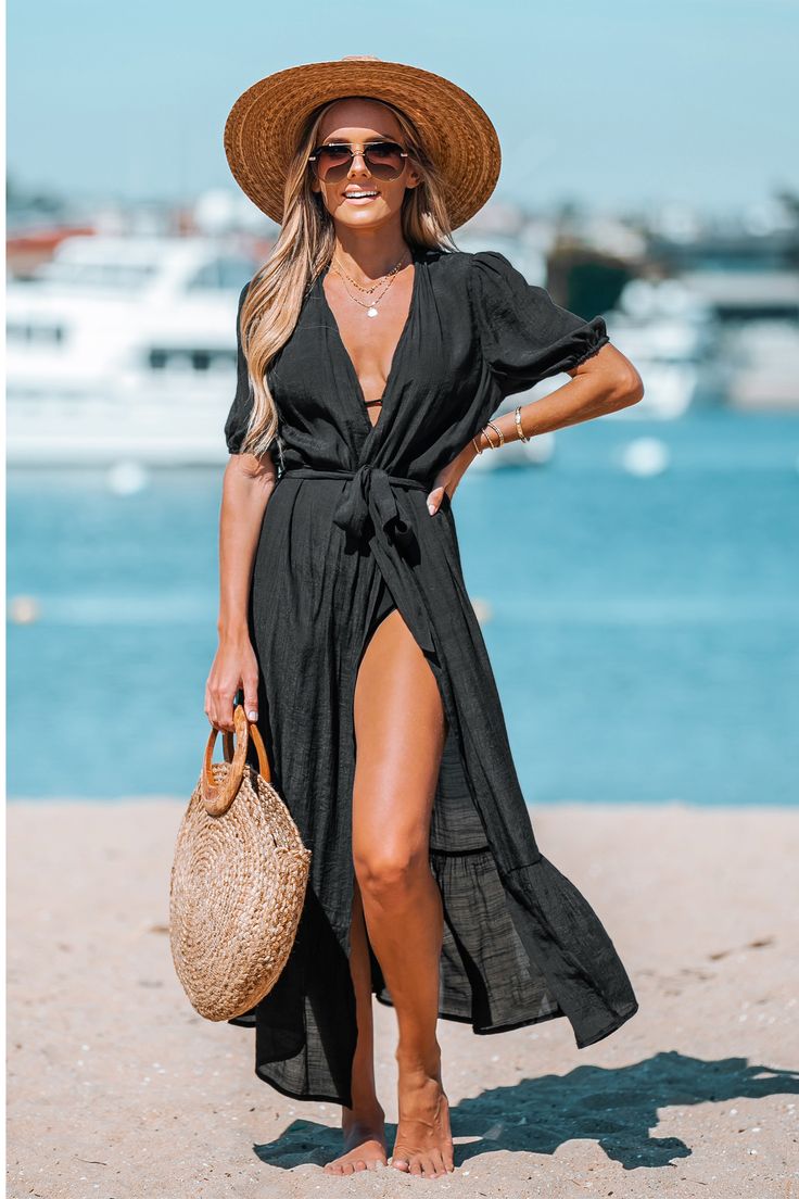 Open-Front Cover-Up Duster Kimono Duster Kimono, Affordable Swimwear, Bathing Suit Covers, Swimsuit Cover, Cover Up Dress, Beach Dresses, Beach Style, Ruffle Hem, Women Swimsuits