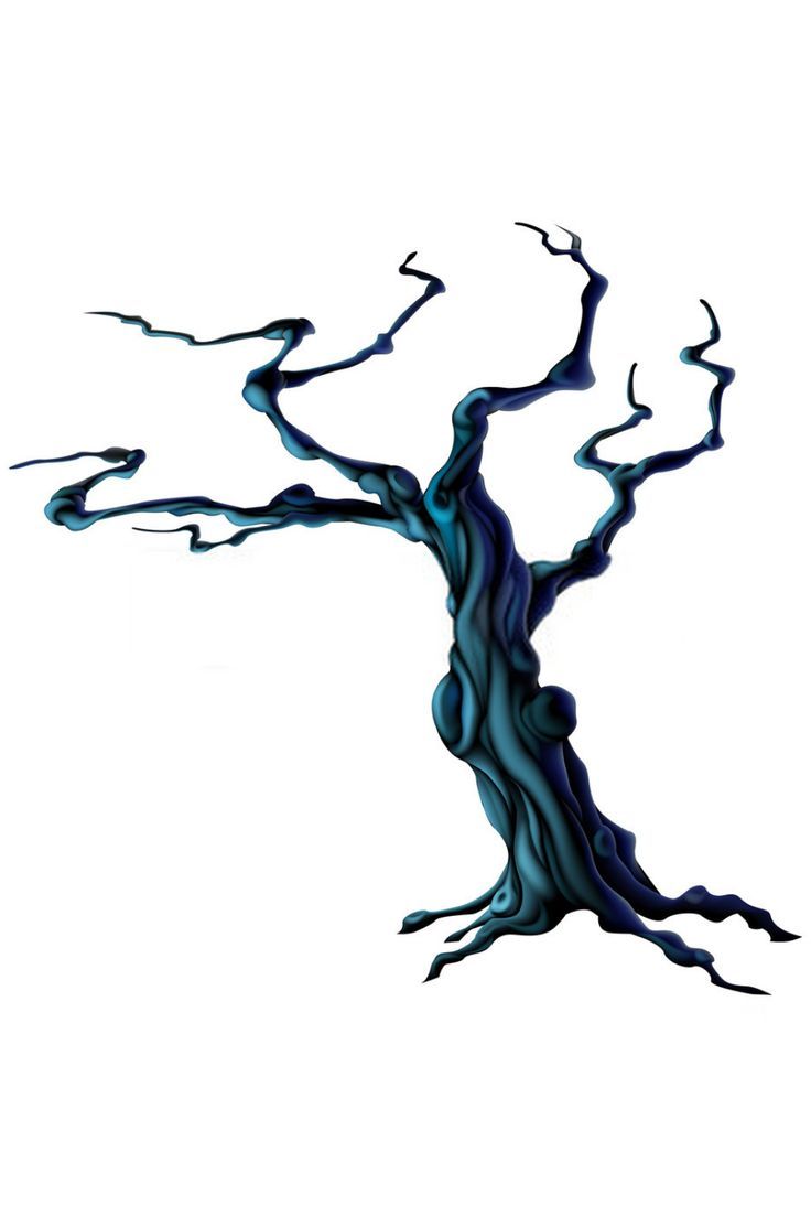 a tree with no leaves is shown in blue and black ink on a white background