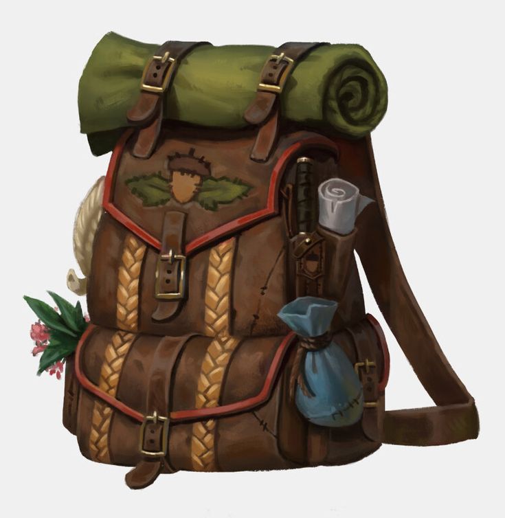 ArtStation - Item illustrations, Christina Kraus Ranger Backpack Dnd, Fantasy Travel Bag, Adventurer Backpack Dnd, Traveler Backpack Concept Art, Dnd Bag Art, Backpack Fantasy Art, Explorers Pack Dnd, Fantasy Bag Art, Dnd Backpack Art