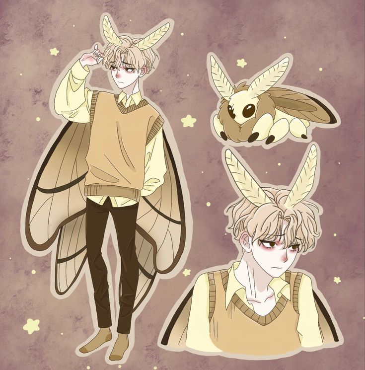 an anime character with two wings on his head and one in the other's hand