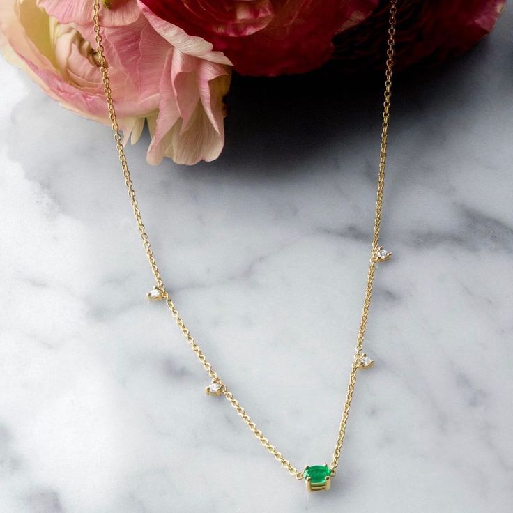 gold emerald and diamond station necklace | Camille Jewelry Luxury Oval Emerald Necklaces, Luxury Dainty Chain Necklace With Jewels, Luxury Dainty Jewelry With Accent Stones, Luxury Oval Diamond Emerald Necklace, Luxury Oval Emerald Necklace With Diamonds, Luxury Faceted Emerald Necklaces, Luxury Dainty Emerald Jewelry, Luxury Everyday Oval Pendant Necklaces, Luxury Dainty Faceted Necklace