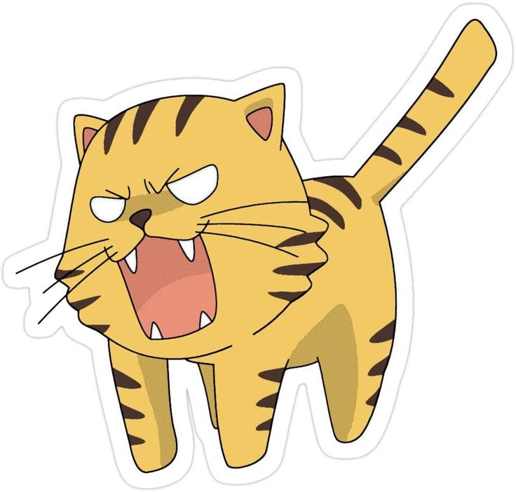 a cartoon cat with its mouth open and it's tongue out, showing teeth